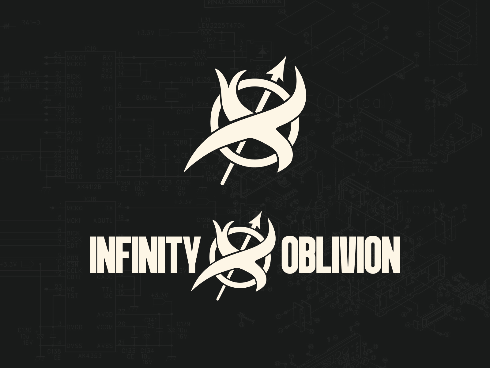 The finalized logo designs for infinity x oblivion.