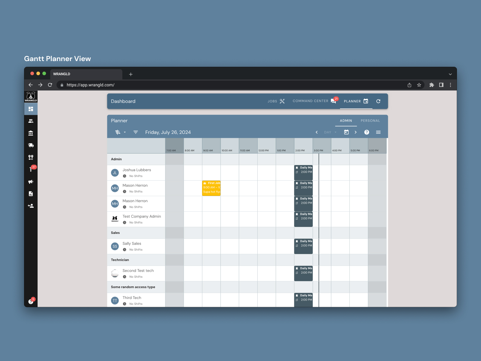 A view of the Gantt planner showing jobs and tasks.